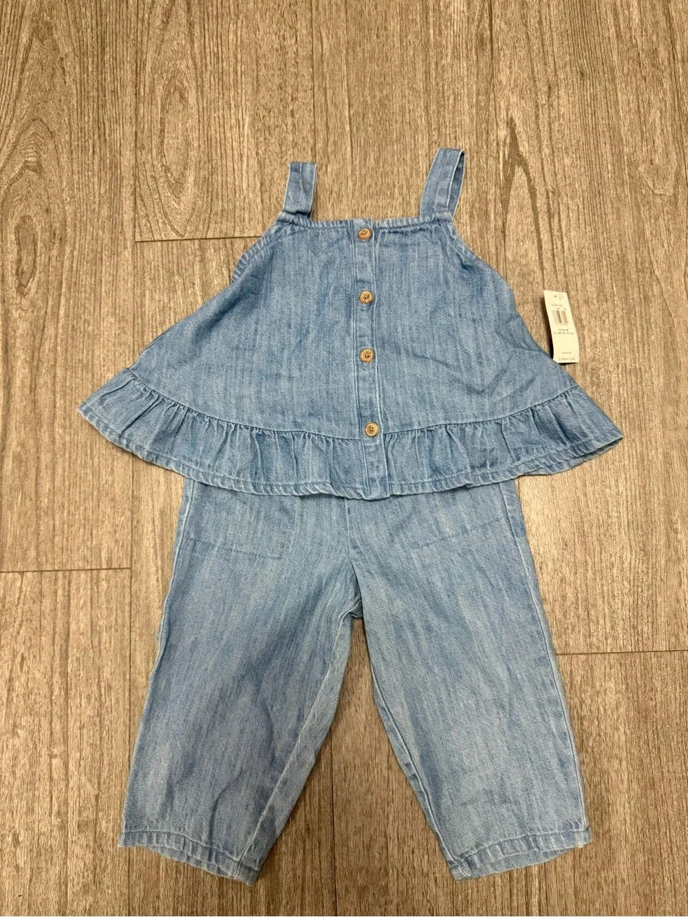 Old Navy Light Blue Denim Ruffle Tank & Cropped Pants Set